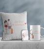 Valentine Combo of Colorful Let's Travel The World Together Girl & Boy With Travel Bag Print Cushion & Mug With Keychain Gift Set