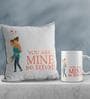 Valentine Combo of Colorful You Are Mine Girl On Boys Back Print Cushion & Mug Gift Set