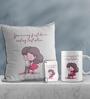 Valentine Combo of Colorful You are my first choice And  my last option With Girl & Boy Hugging Print Cushion & Mug With Keychain Gift Set
