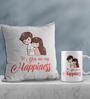 Valentine Combo of Colorful You Are My Happiness Abstract Print Cushion & Mug Gift Set