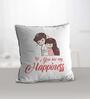 Valentine Combo of Colorful You Are My Happiness Abstract Print Cushion & Mug With Keychain Gift Set