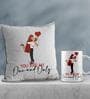 Valentine Combo of Colorful You Are My One And  Only Boy Holding Girl Up With Balloon Print Cushion & Mug Gift Set