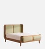 Valerio Duo-Panel Luxe Queen Size Bed in velvet With Oak wood Frame & Hydraulic Storage