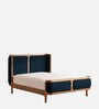 Valerio Duo-Panel Luxe Queen Size Bed in velvet With Oak wood Frame & Hydraulic Storage