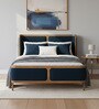 Valerio Duo-Panel Luxe Queen Size Bed in velvet With Oak wood Frame & Hydraulic Storage