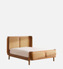 Valerio Duo-Panel Luxe Queen Size Bed in velvet With Oak wood Frame & Hydraulic Storage
