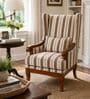 Vallen Teak Wood Wing Chair With Suede Fabric In Beige Stripe Vallen Teak Wood Wing Chair With Suede Fabric In Beige Stripe
