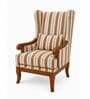 Vallen Teak Wood Wing Chair With Suede Fabric In Beige Stripe Vallen Teak Wood Wing Chair With Suede Fabric In Beige Stripe