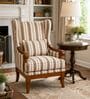 Vallen Teak Wood Wing Chair With Suede Fabric In Beige Stripe Vallen Teak Wood Wing Chair With Suede Fabric In Beige Stripe