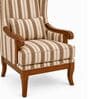 Vallen Teak Wood Wing Chair With Suede Fabric In Beige Stripe Vallen Teak Wood Wing Chair With Suede Fabric In Beige Stripe