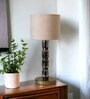 Valore Glass Smokey Black Table Lamp with Cotton Linen Light Brown Shade