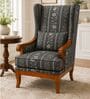Vance Teak Wood Wing Chair With Suede Fabric In Charcoal Grey