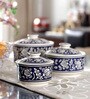 VarEesha Hand Made Blue Ceramic Serving Bowl with Lid- Set of 3