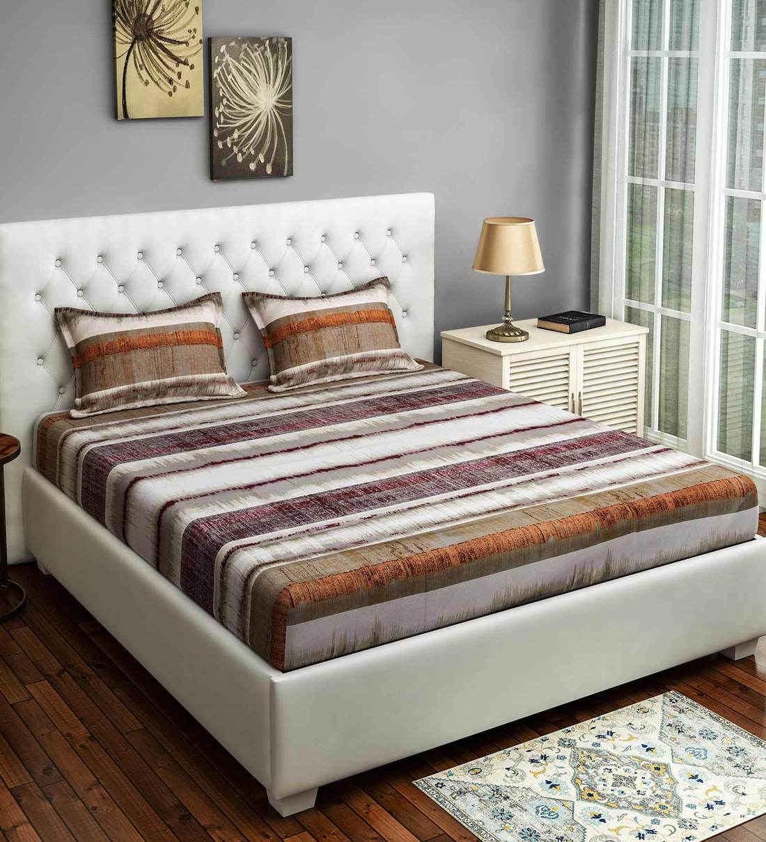 Buy Veda Cotton 160TC King Size Bedsheet With 2 Pillow Covers by Swayam