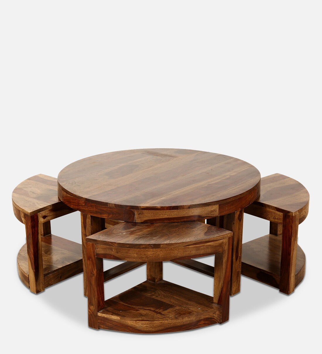 Buy Vega Coffee Table With Stools In Honey Finish By Trendsbee Online