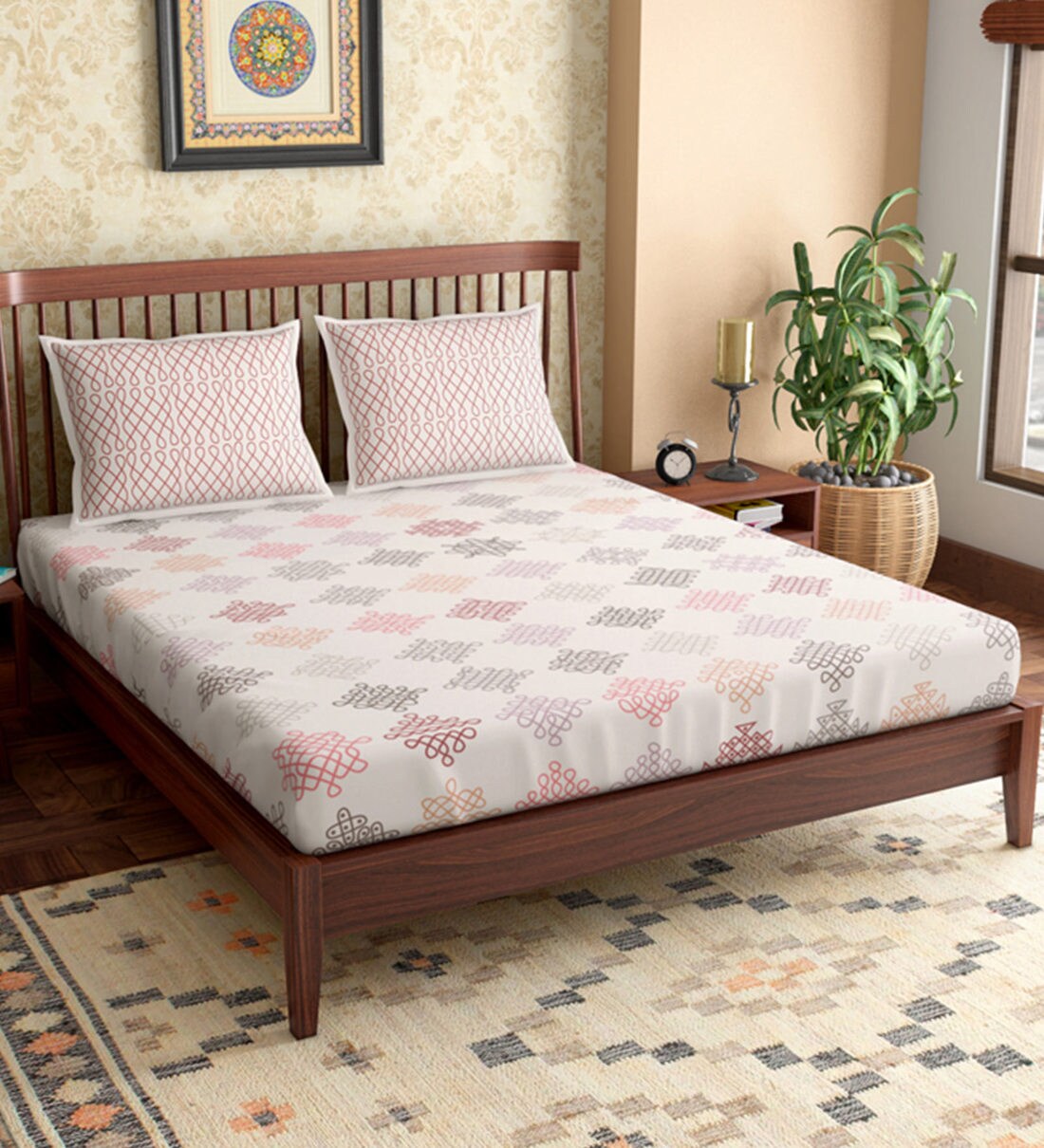 Buy Vellore 100 Cotton 300TC Double Bedsheet With 2 Pillow Covers by
