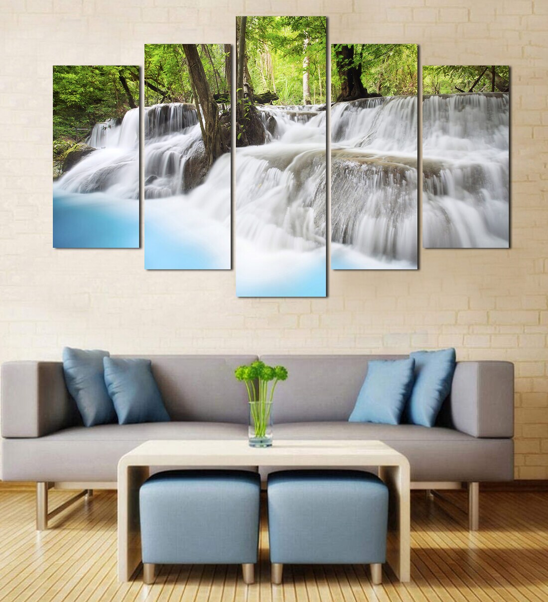 Buy Velvet Laminated \Beautiful Waterfall\ Set of 5 Wall Art Panels by ...