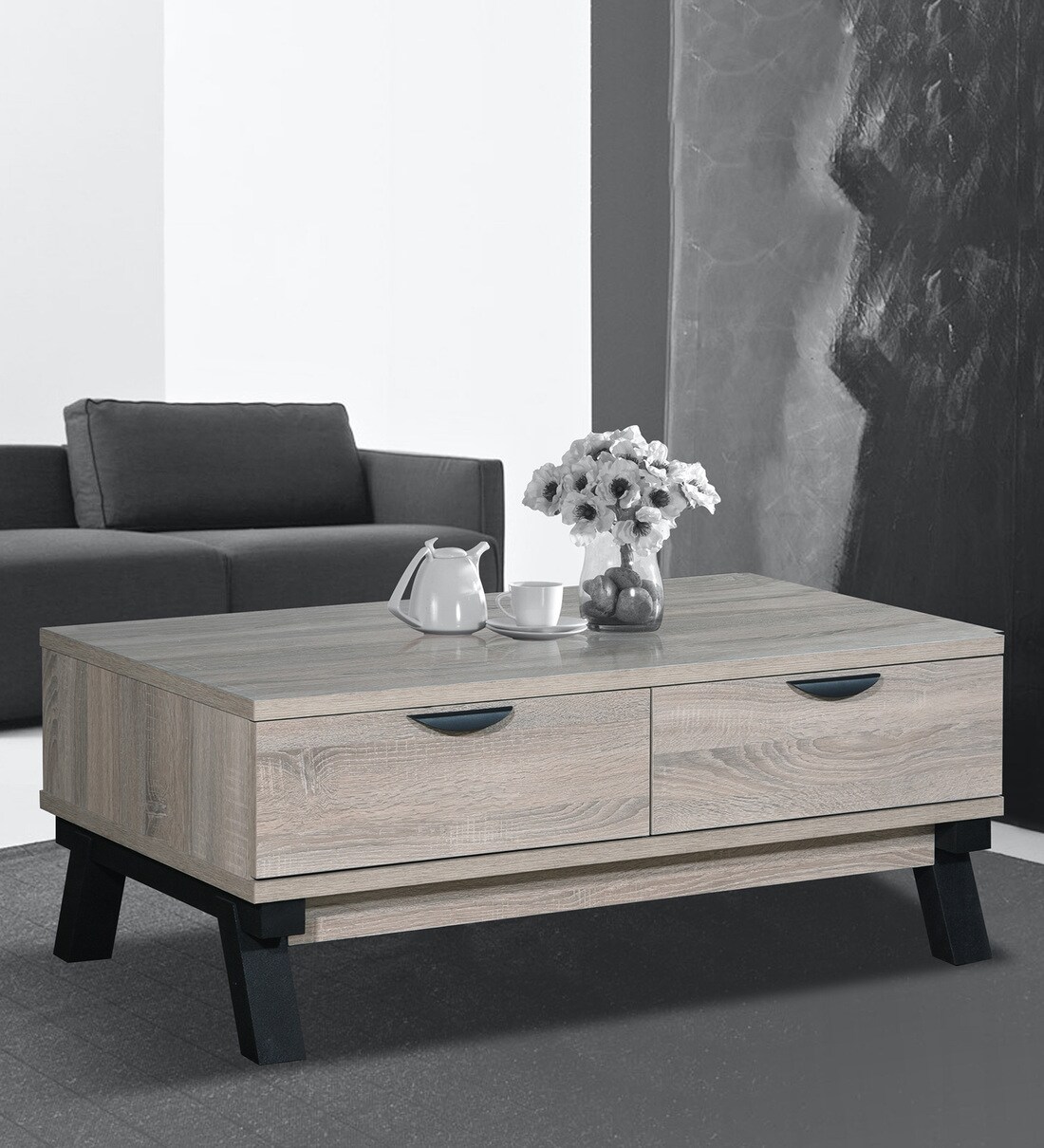 Buy Veniece Coffee Table In Sonoma Oak Colour By Tad Online Modern Rectangular Coffee Tables Tables Furniture Pepperfry Product