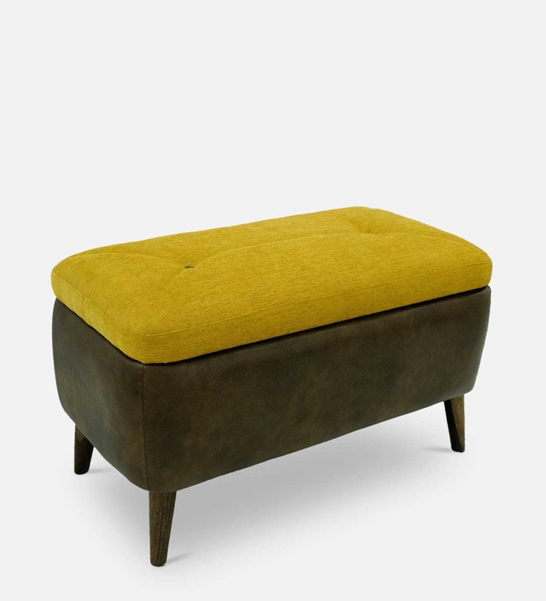 Buy Venni Fabric Ottoman in Walnut & Yellow Colour With Storage Online