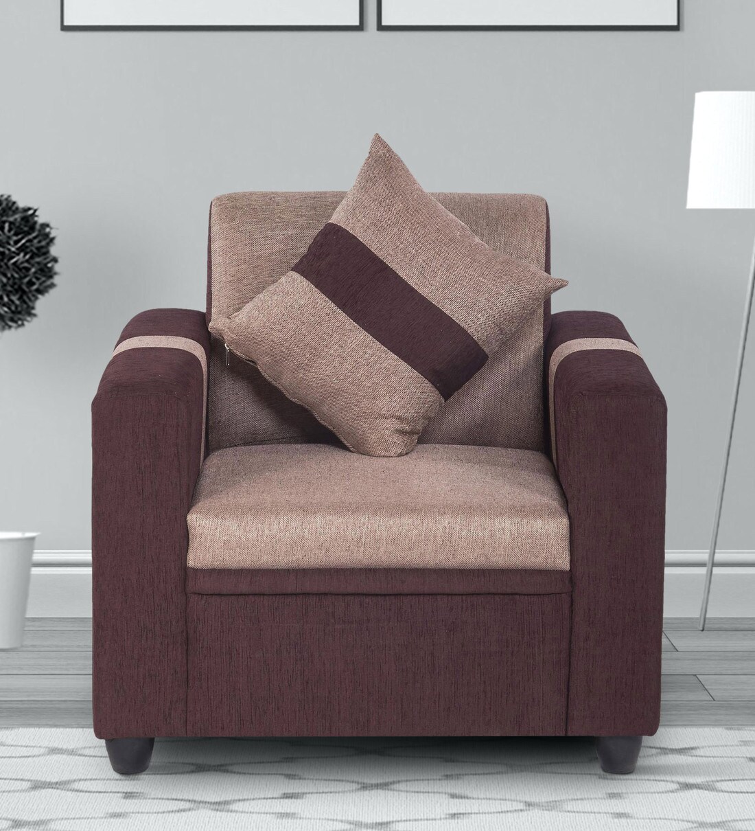 Buy Ventura Fabric 1 Seater Sofa in Beige Colour by Solace Craft Online