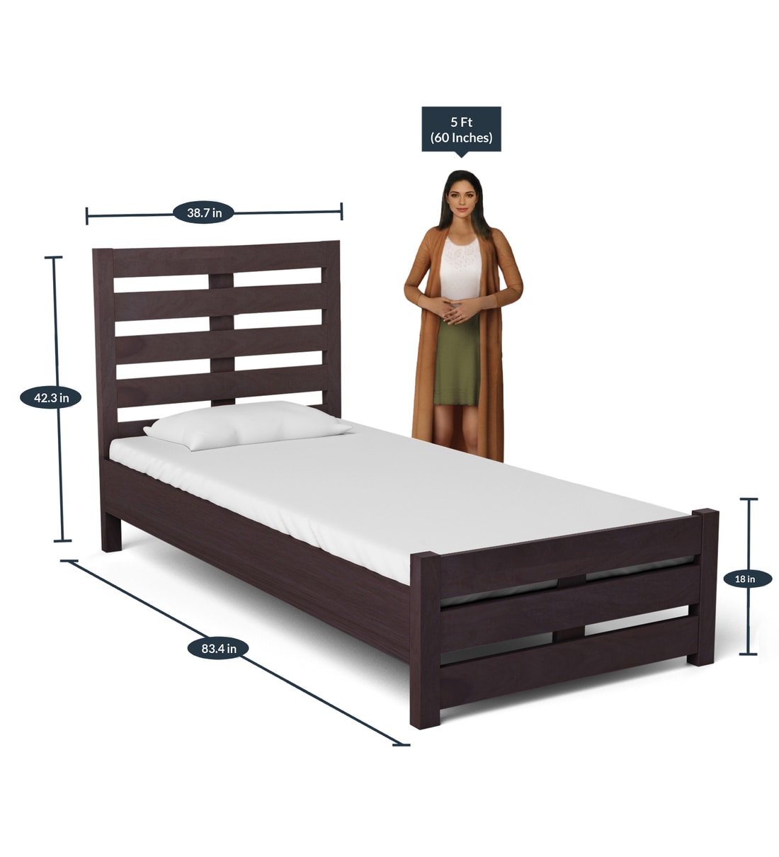 Buy Venus Single Bed with High Headboard in Brown Colour By Mintwud