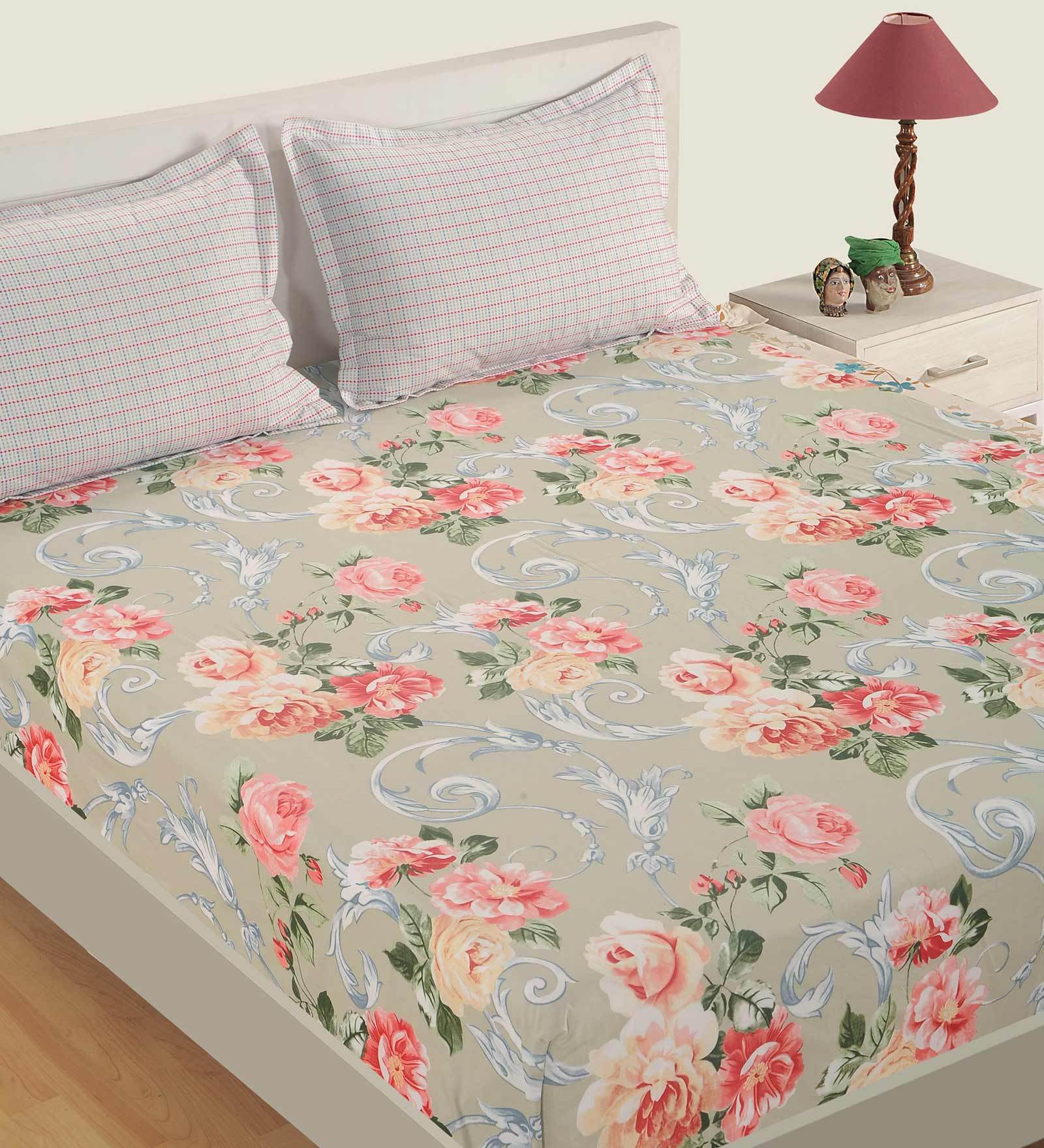 Veda Cotton 160TC Fitted King Size Bedsheet With 2 Pillow Covers