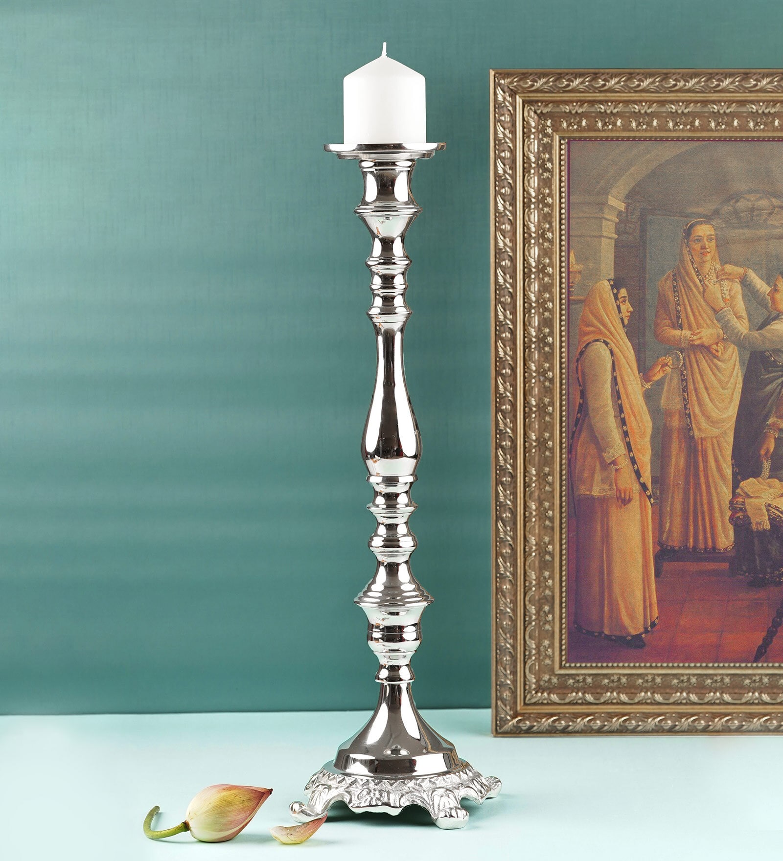 Veda Silver Metal Candle Holder