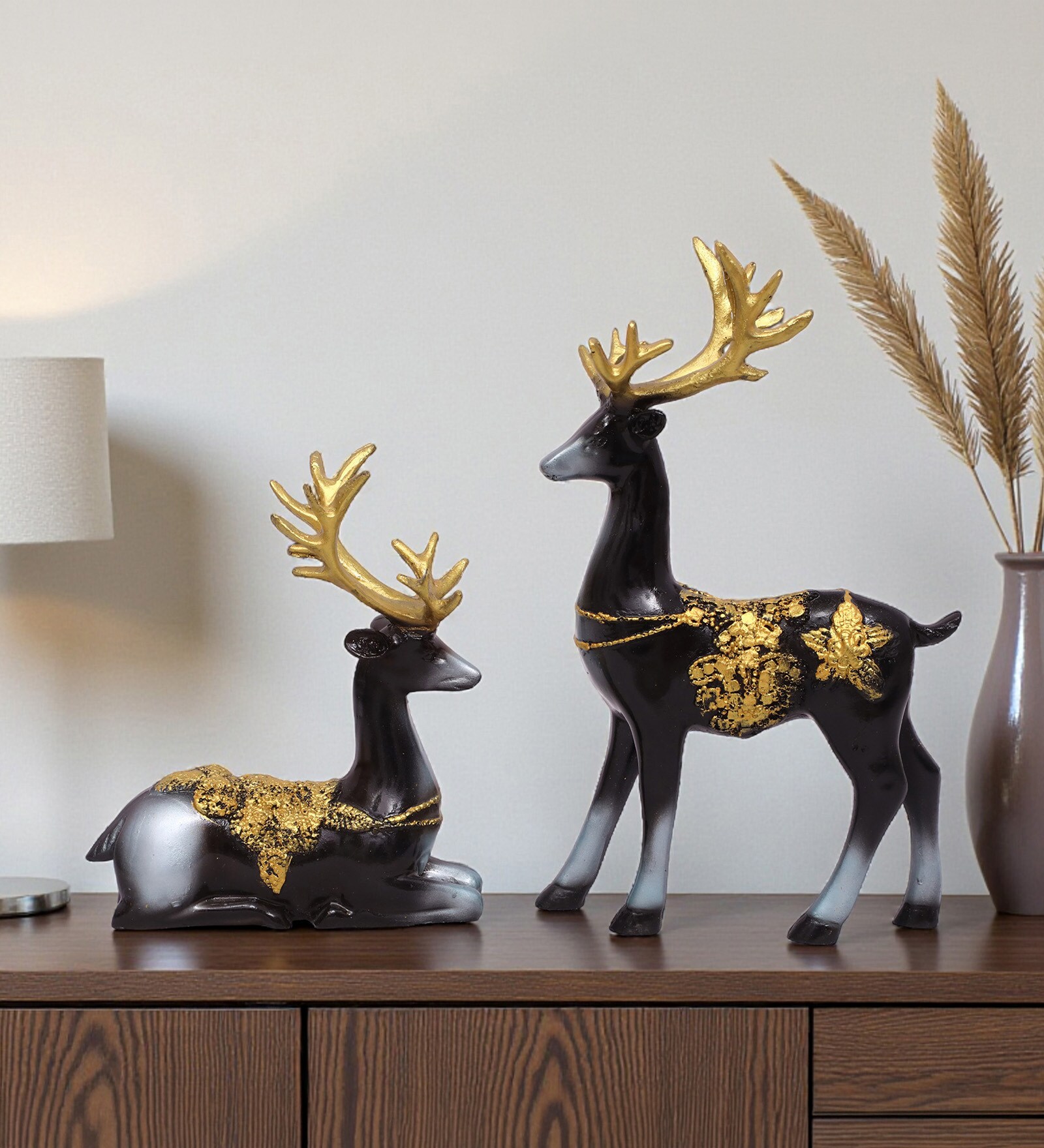 Blue Deer Metallic Showpiece Set Of 2