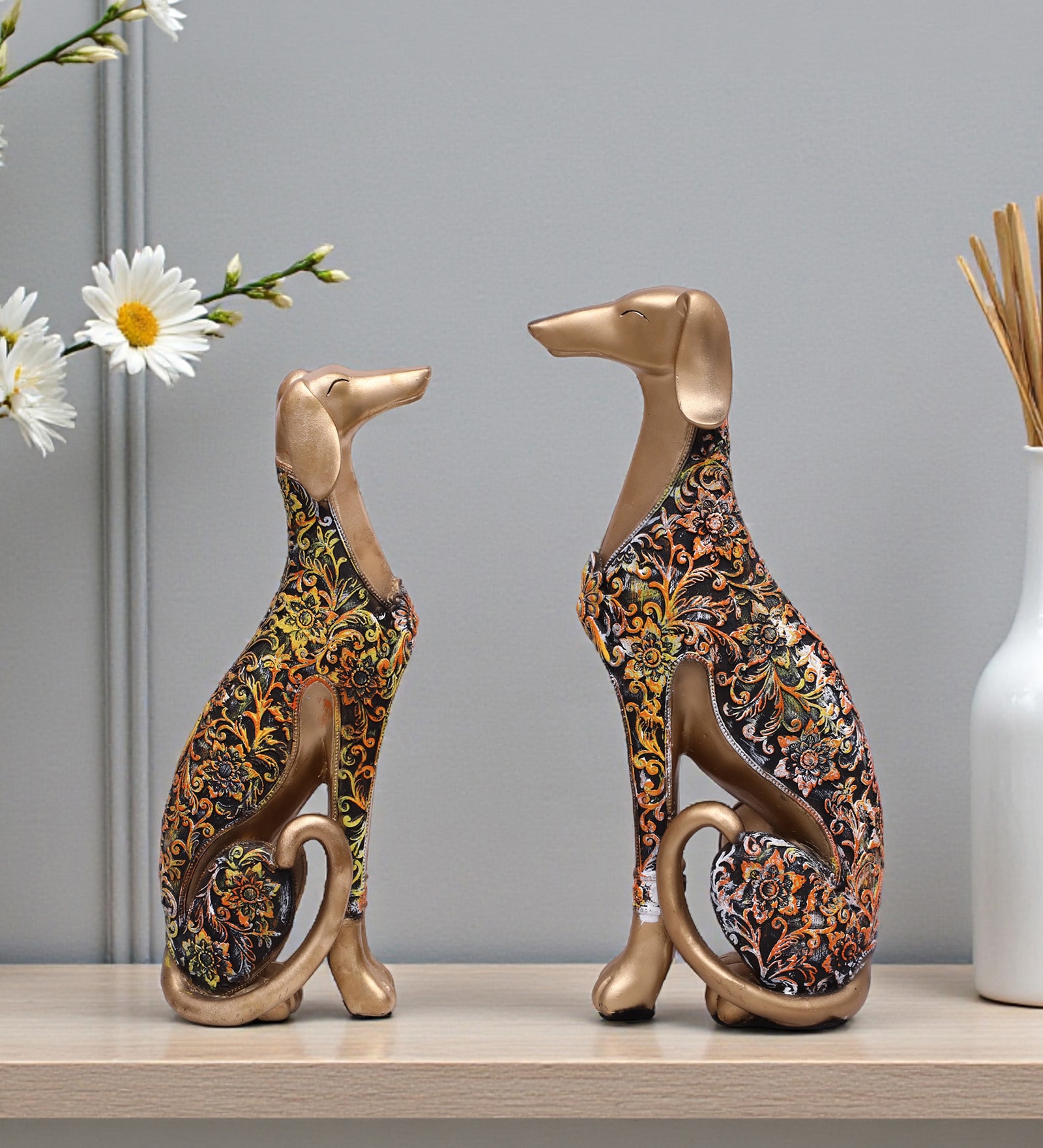 Golden Dog Showpiece Set Of 2