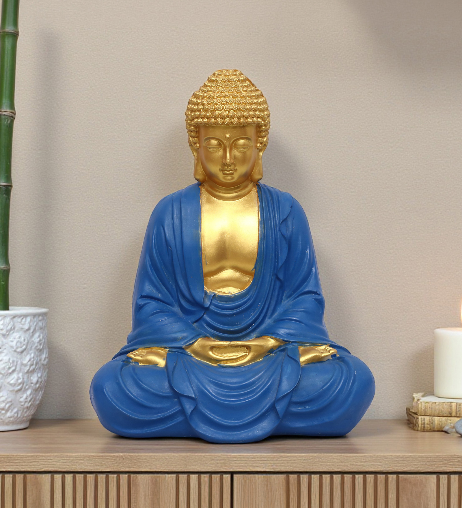Golden Blue Buddha Idol Dupatta Samadhi 15 In