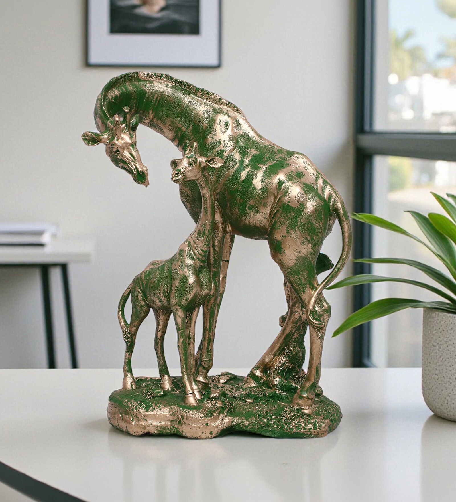 Green Giraffe With Baby Showpiece