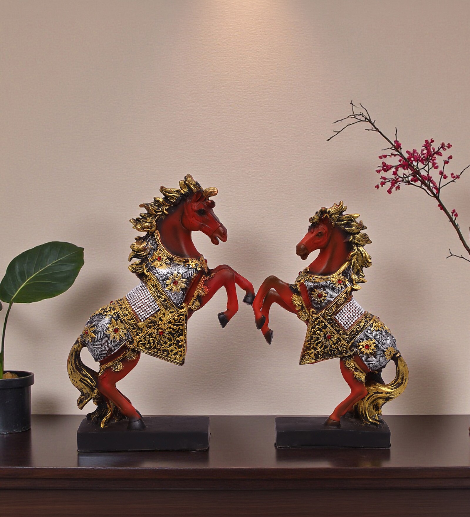 Multicolour Jewellry Horse Showpiece Set Of 2