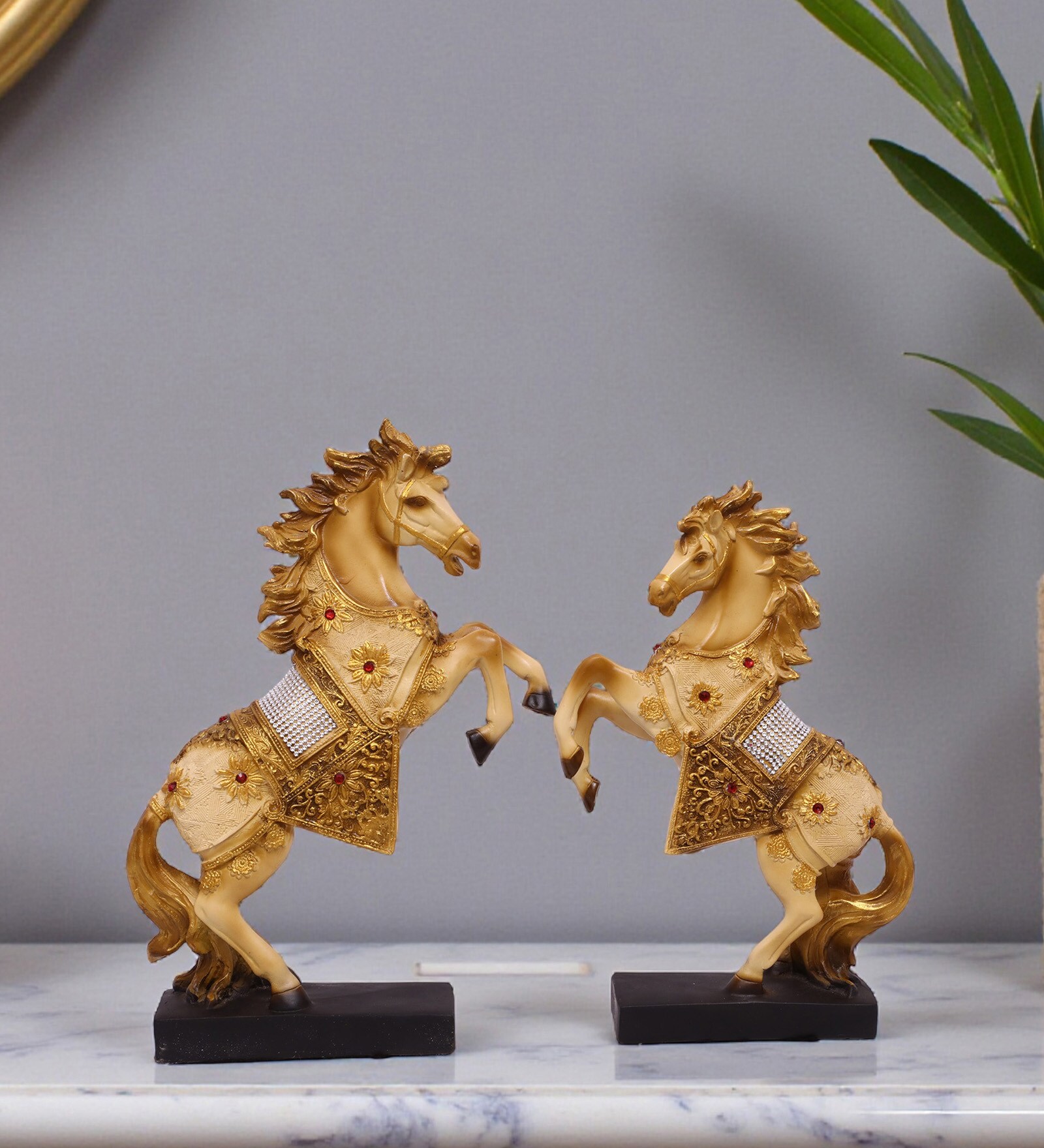 Beige Jwellery Horse Showpiece Set Of 2