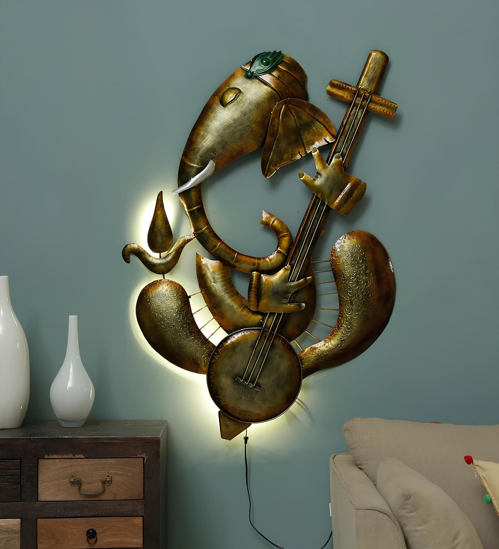 Veena Ganesh Ji Multicolour Metal Wall Art