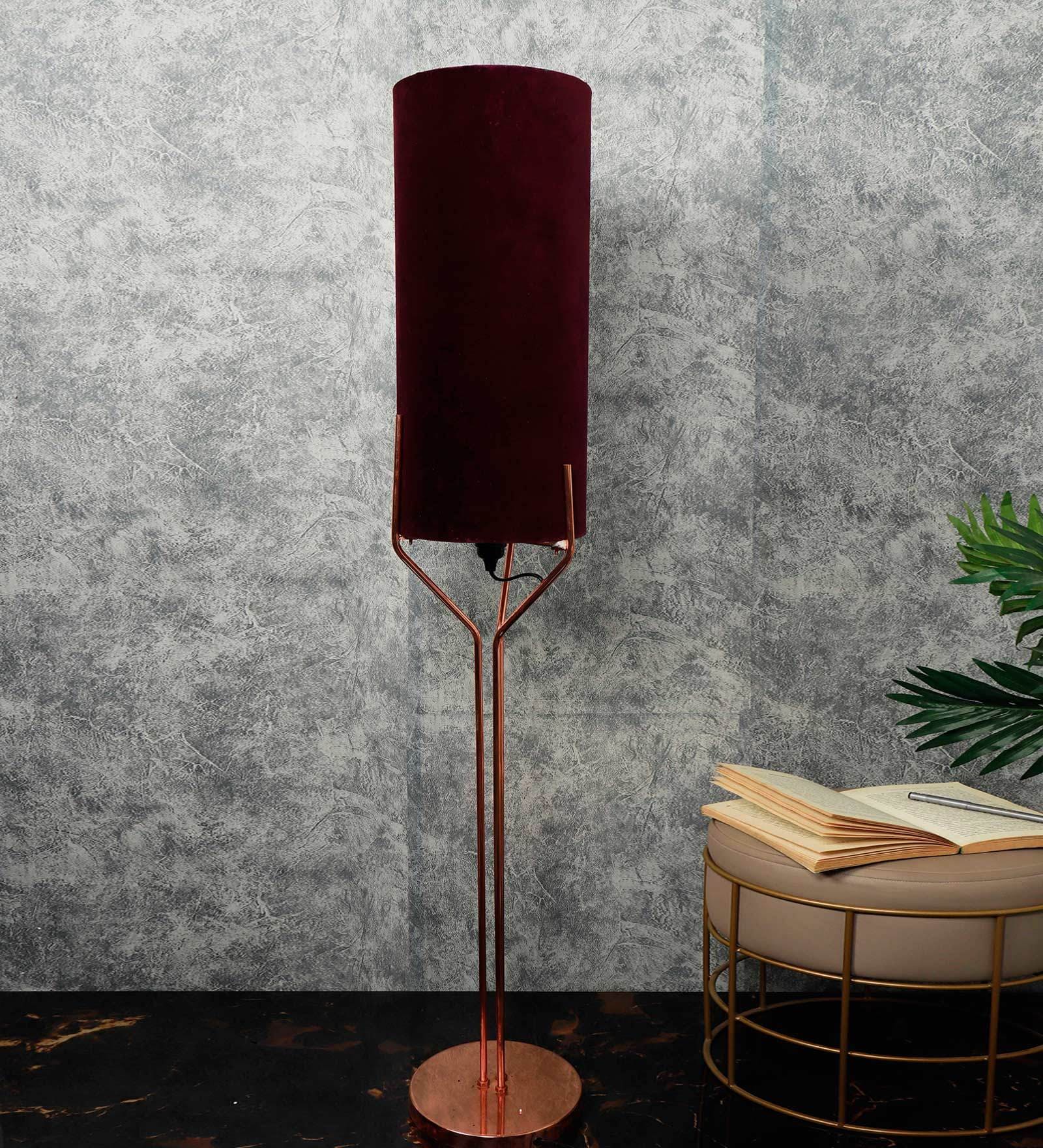 Veins Purple Velvet Shade Torchiere Floor Lamp With Metal Base