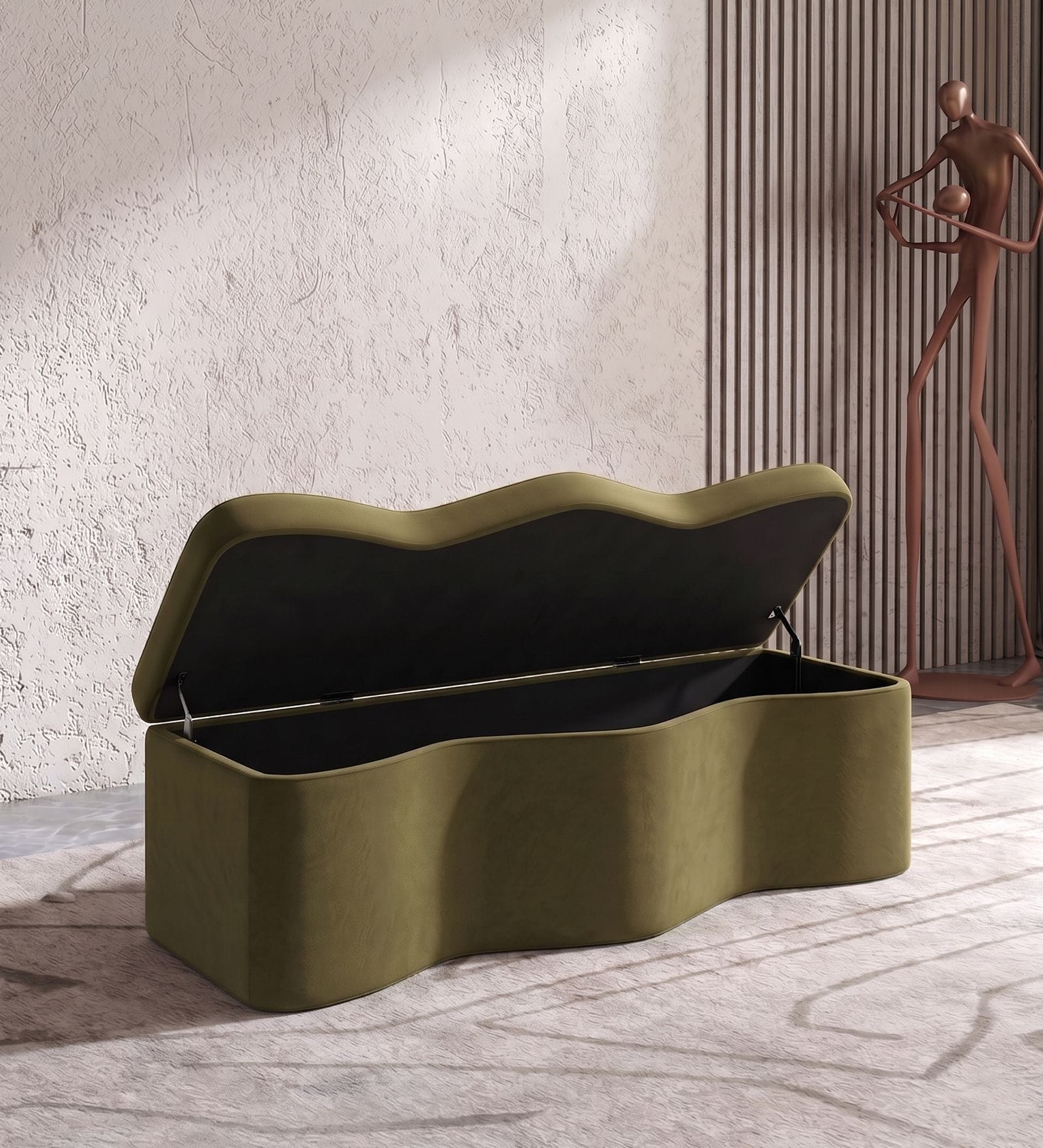 Velmora Wave Storage Bench In Moss Green Colour