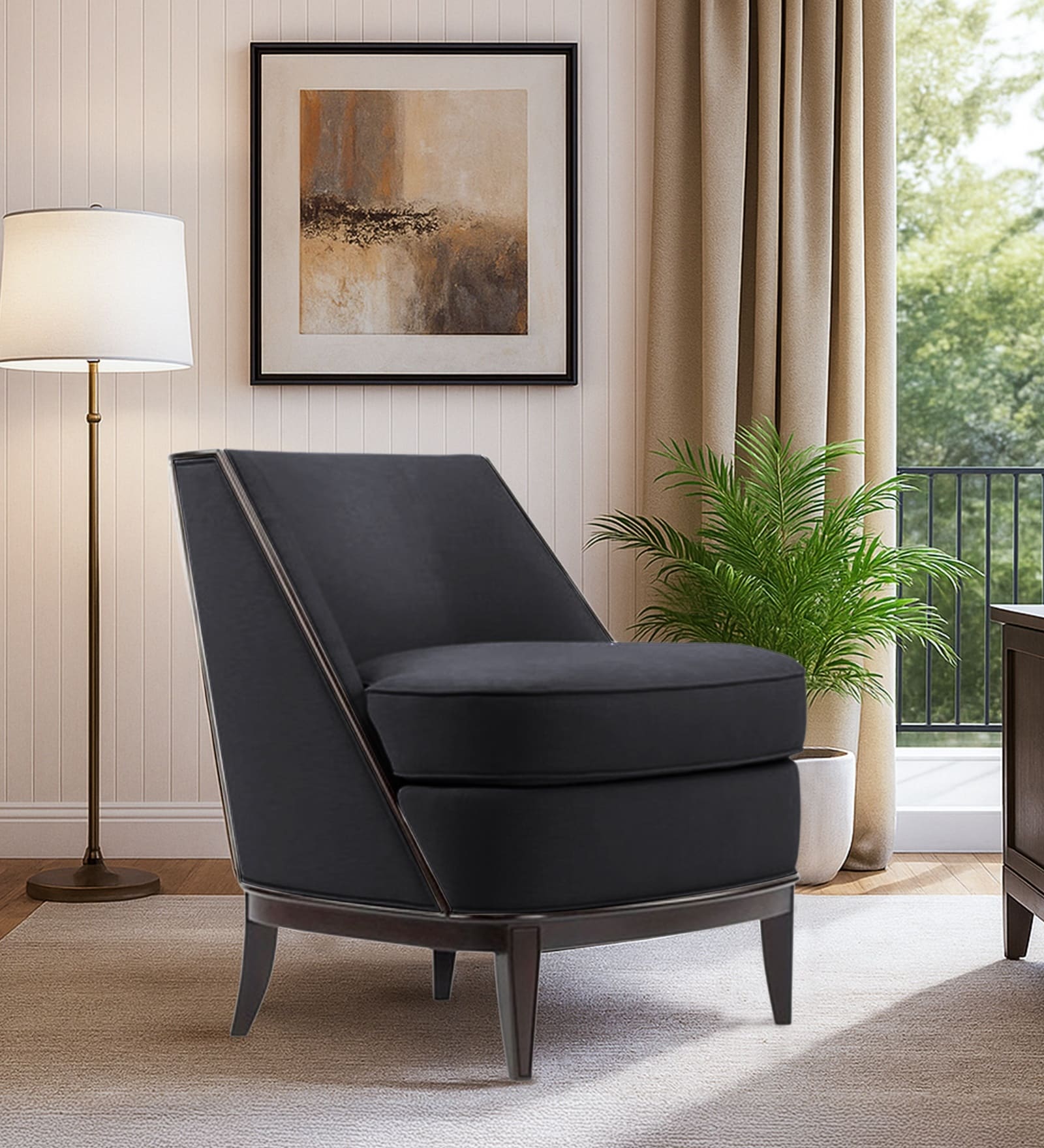 Velora Fabric Lounge Chair In Grey Color