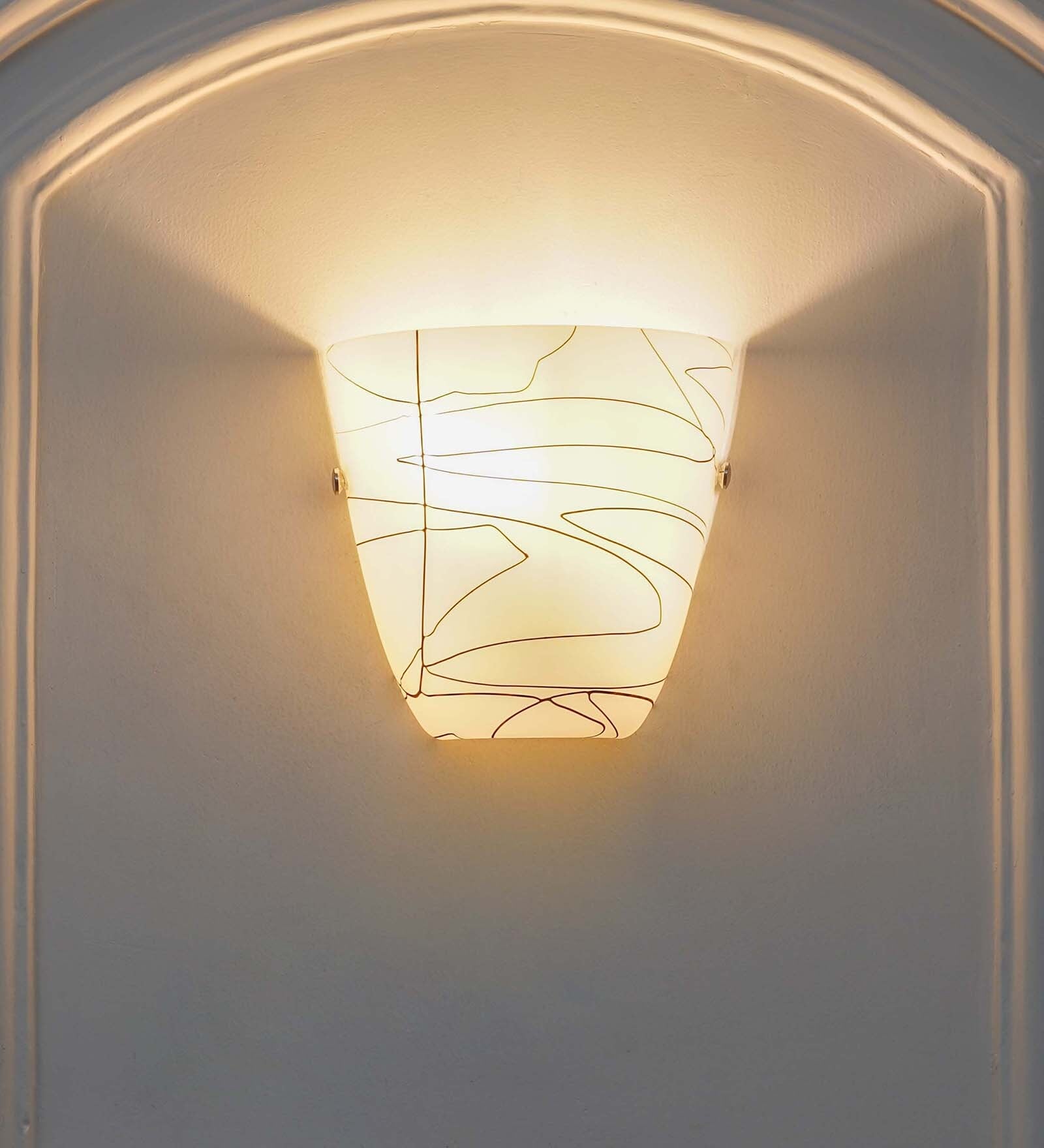 Velora Frosted White Glass Uplighter Wall Light With Black Pattern Modern Decorative Wall Lamp For Bedroom, Living Room & Hallway (E27 Compatible)