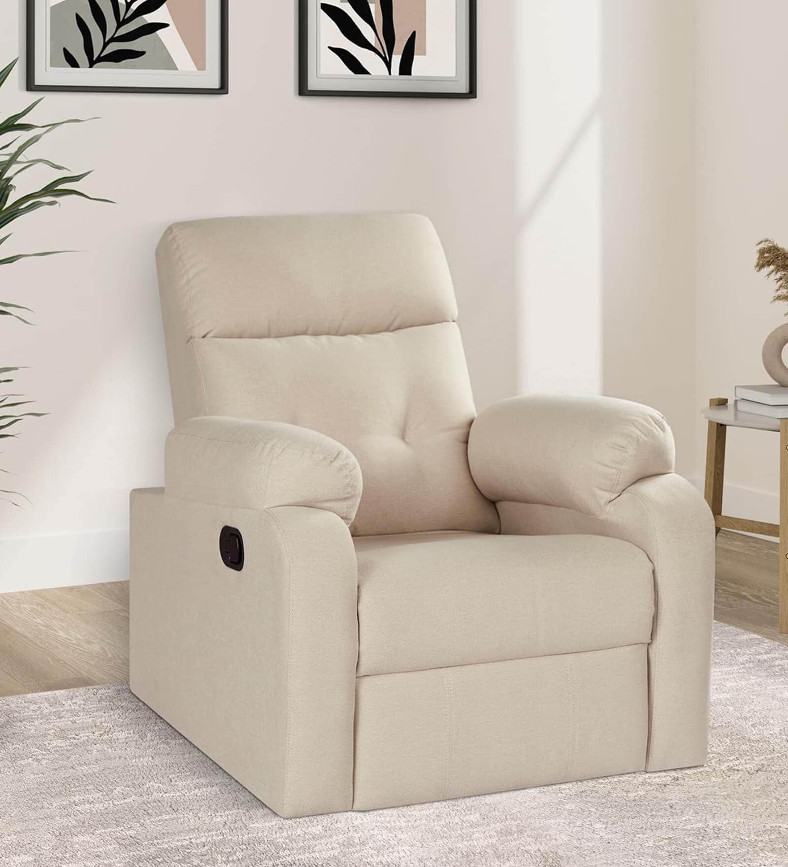 Veloura Fabric 1 Seater Manual Recliner in Beige Colour