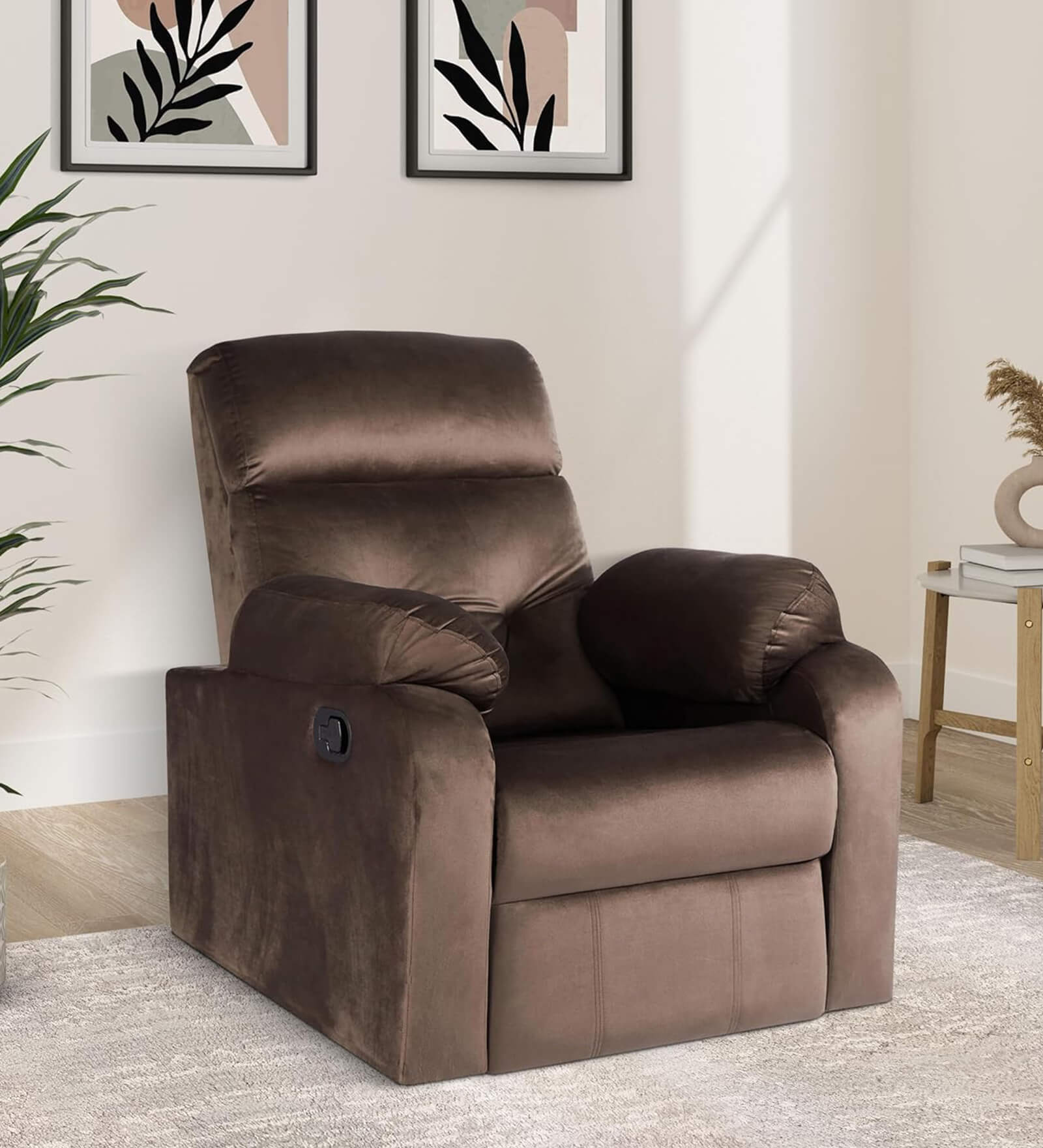 Veloura Fabric 1 Seater Manual Recliner in Brown Colour