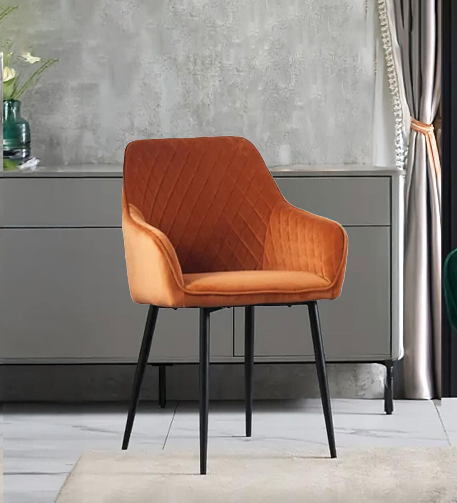 Velutinous Velvet Guest Chairs In Orange  Colour