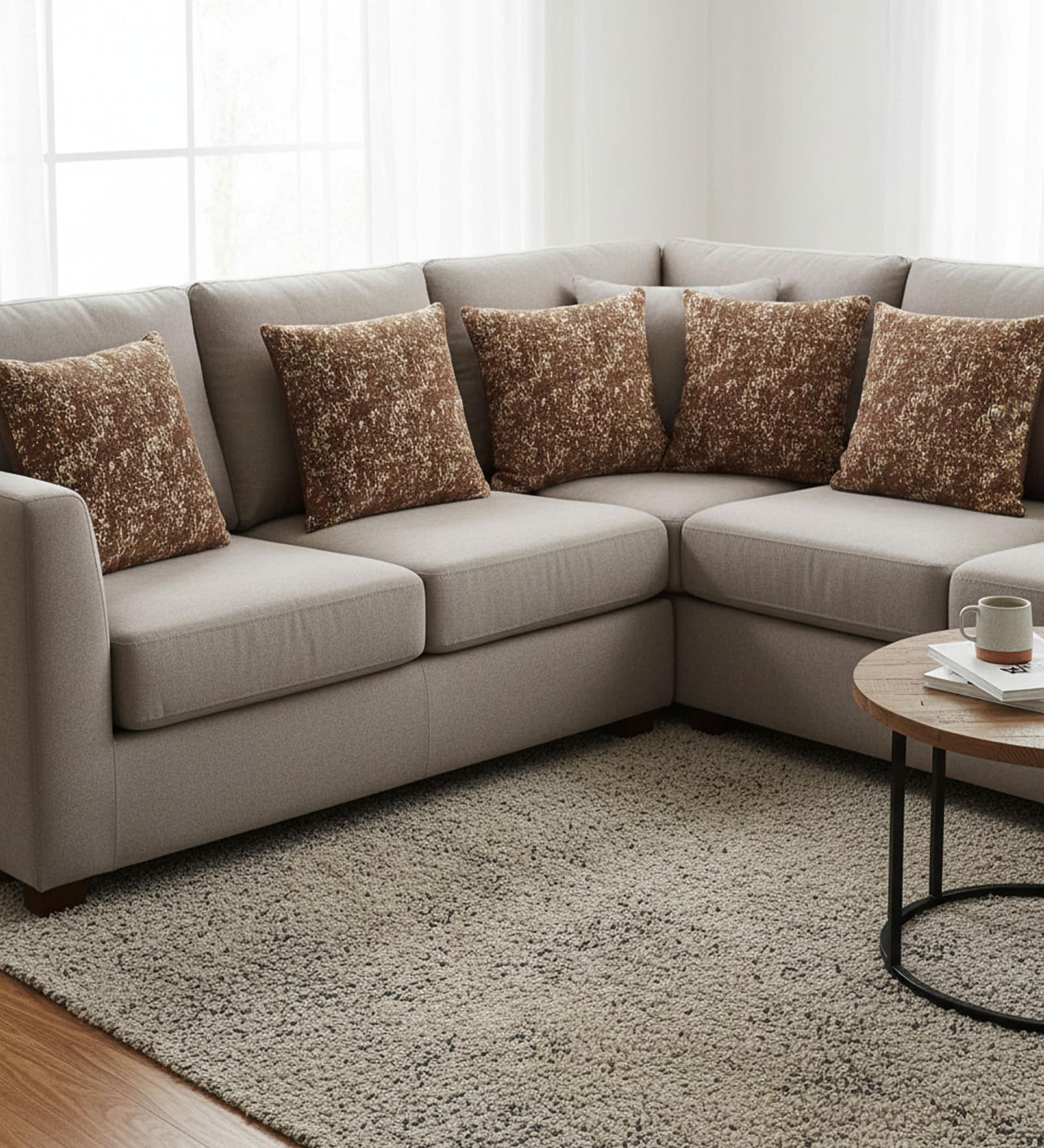 Brown Jacquard Glitter Printed 16X16 Inches 5Pcs Cushion Covers