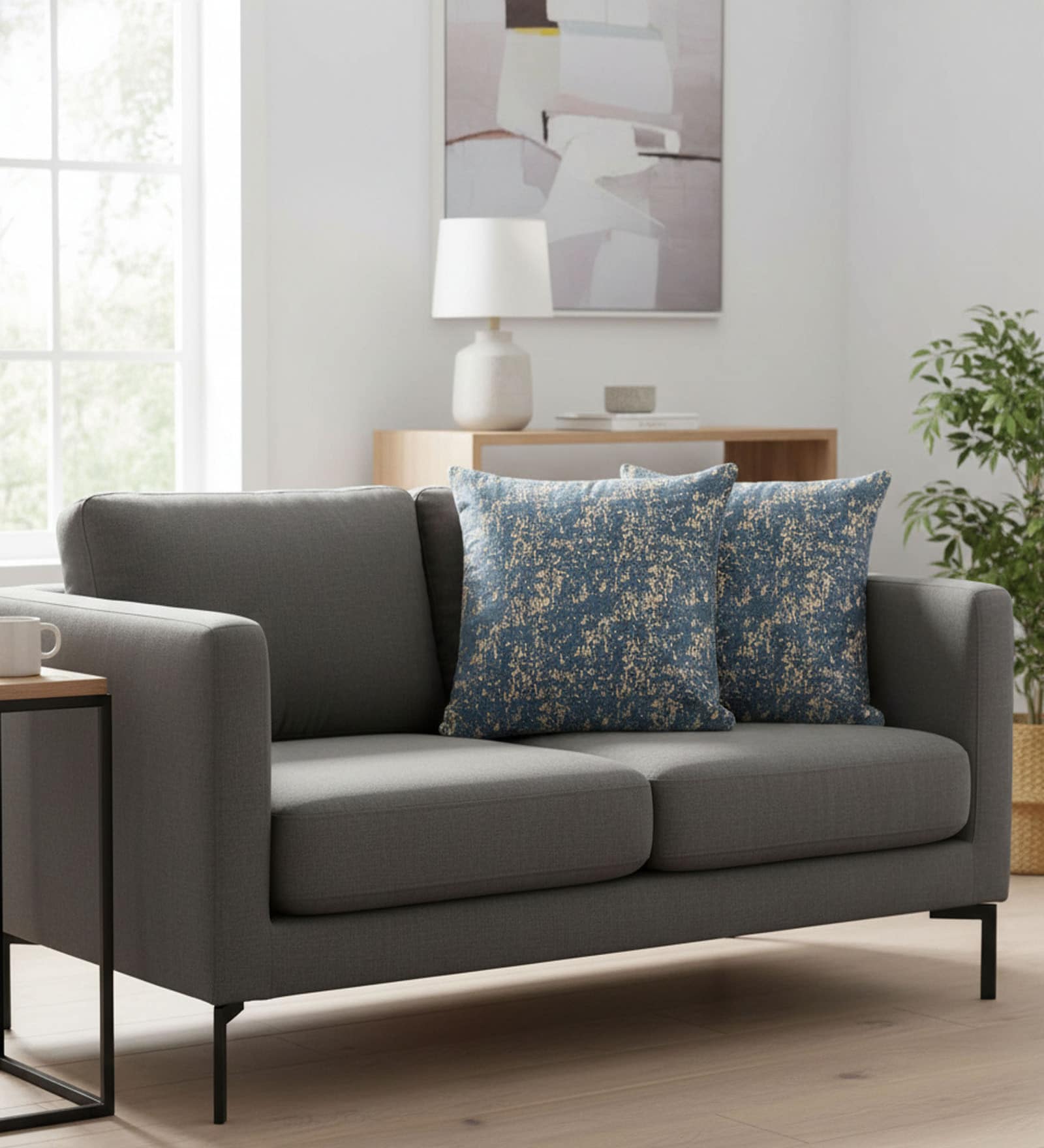 Blue Jacquard Glitter Printed 16X16 Inches 2Pcs Cushion Covers