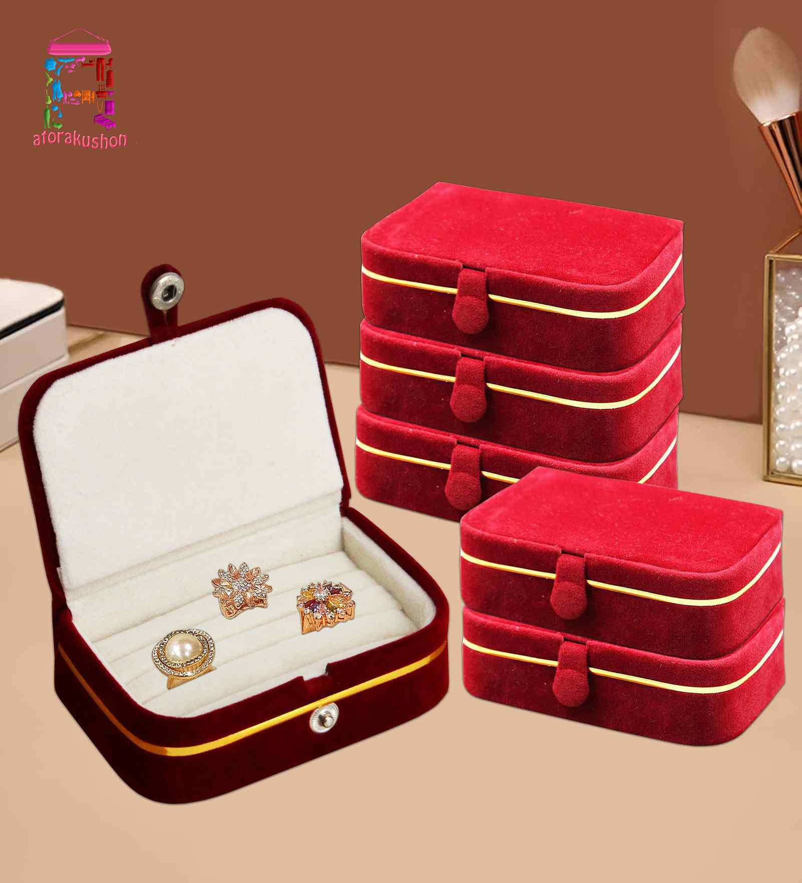 Pack of 6 Velvet Jewellery Necklace Organiser Box