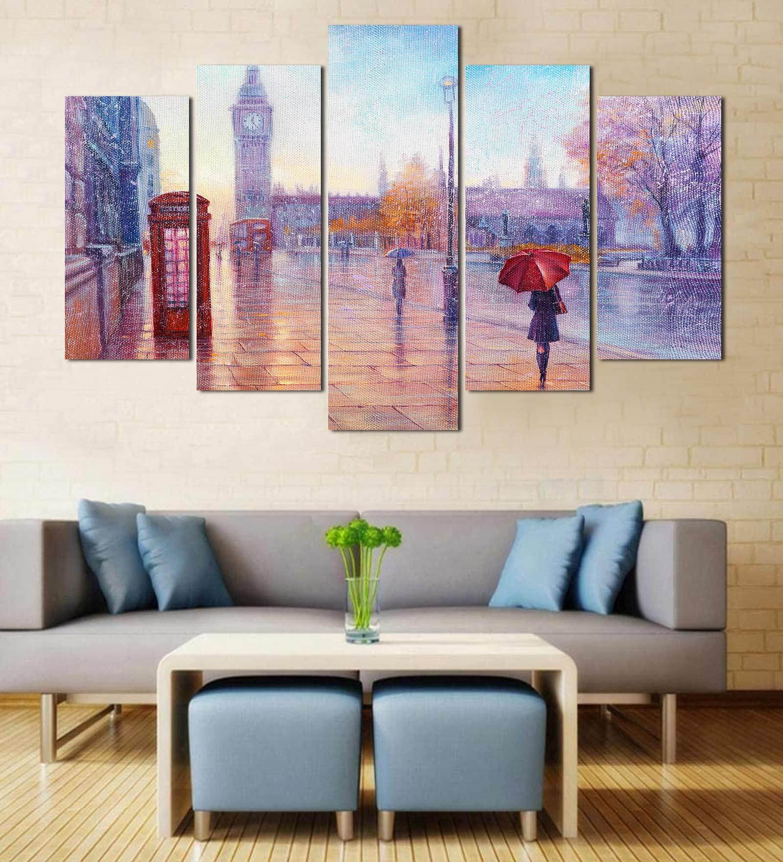Velvet Laminated Beautiful Street View Set of 5 Wall Art Panels