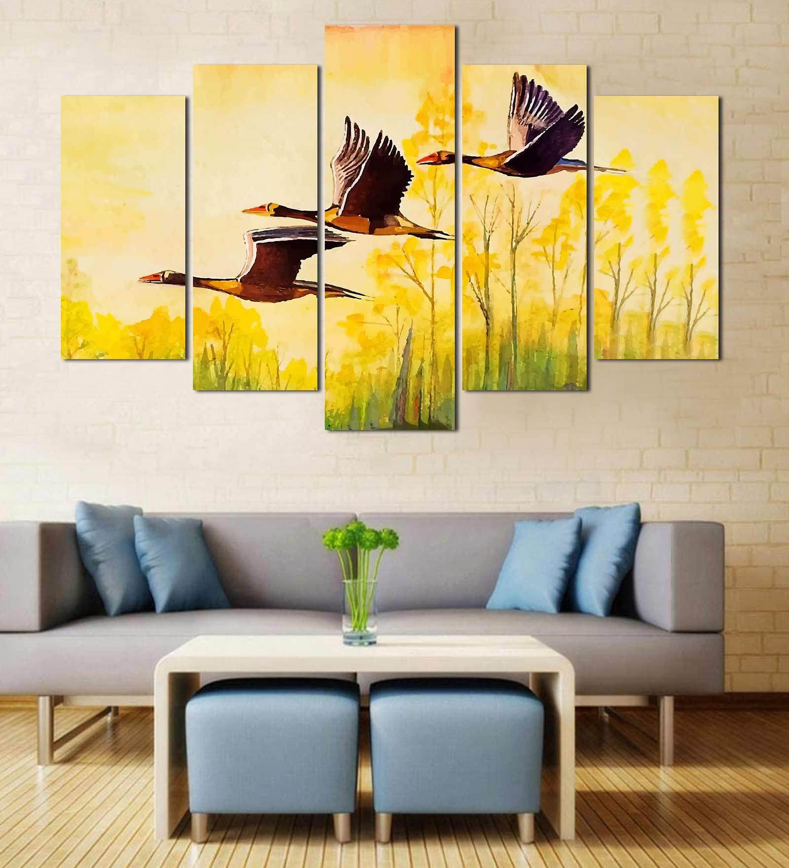 Sky Multicolour MDF Wildlife Art Panel Set of 5