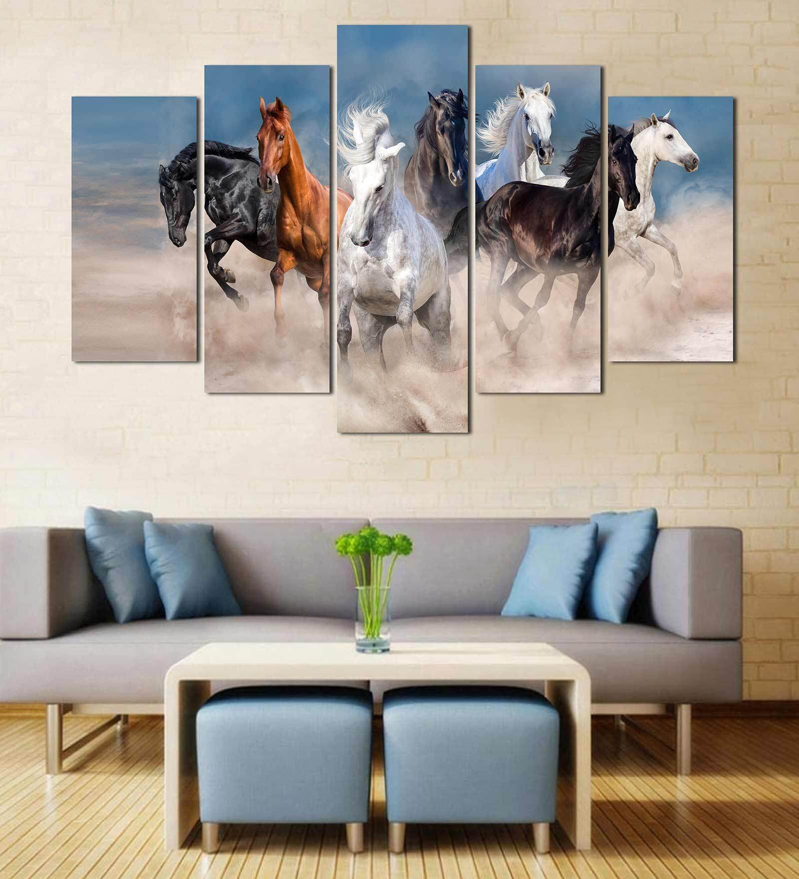 Buy Velvet Laminated \Vastu Seven Running HorsesAbstract View\ Set of 5 ...