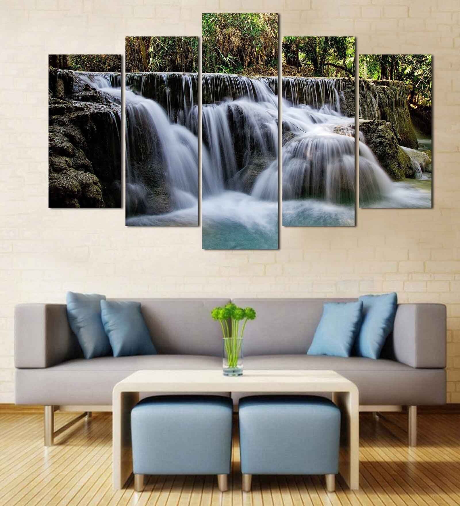 Velvet Laminated Beautiful Waterfall Set of 5 Wall Art Panels