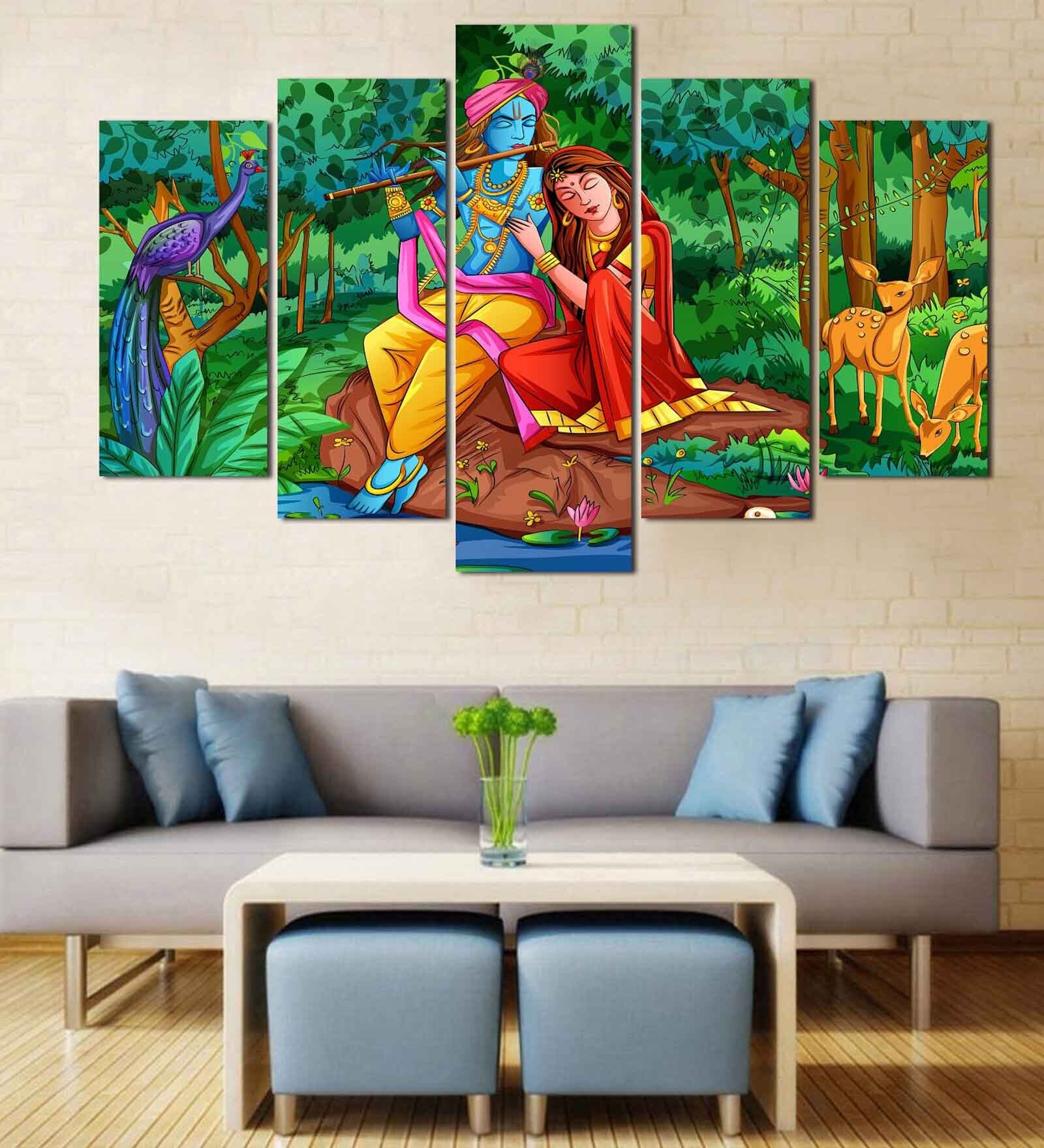 Velvet Laminated Green Wood Unframed Spiritual Art Panel Set of 5