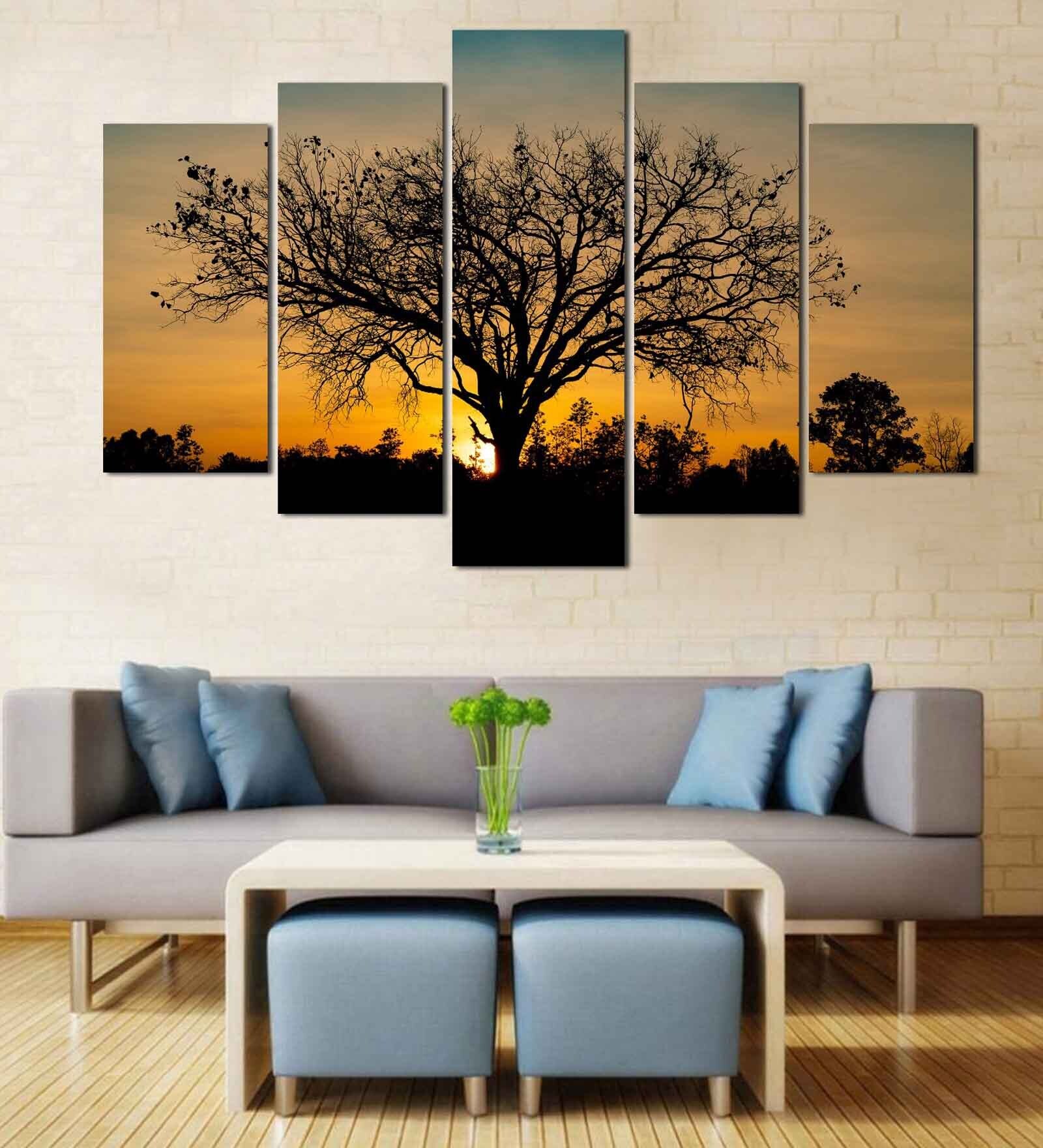 Velvet Laminated Brown Wood Unframed Landscape Art Panel Set of 5